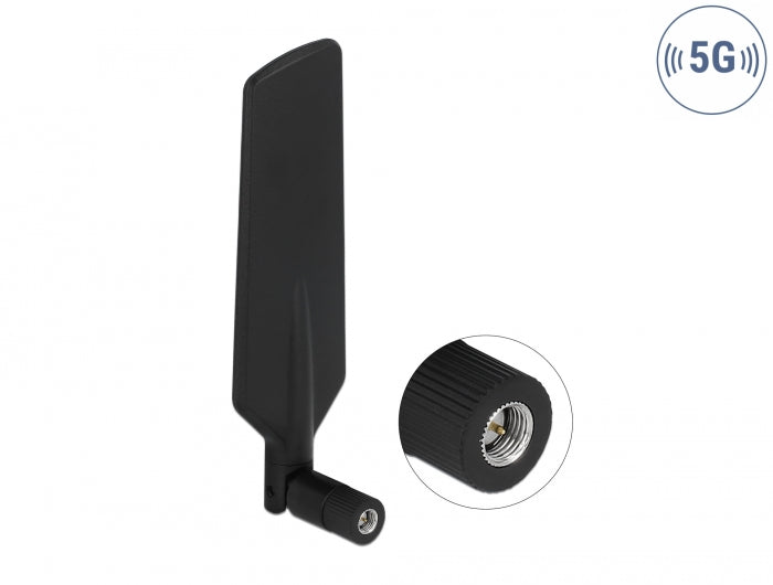 Delock 5G LTE Antenne SMA Stecker -1 - 3 dBi omnidirektional drehbar mit Kippgelenk schwarz