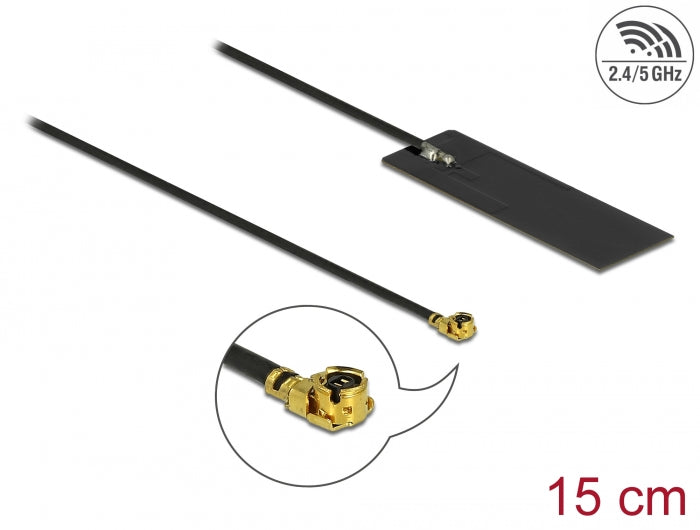 Delock WLAN 802.11 ac/ax/a/h/b/g/n Antenne I-PEX Inc., MHF® I Stecker 2 - 4 dBi 15 cm PCB intern Klebemontage