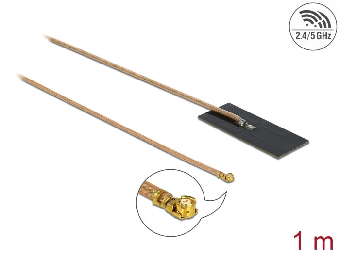 Delock WLAN 802.11 ac/ax/a/h/b/g/n Antenne I-PEX Inc., MHF® I Stecker 0,5 - 1,2 dBi RG-178 1 m PCB intern Klebemontage