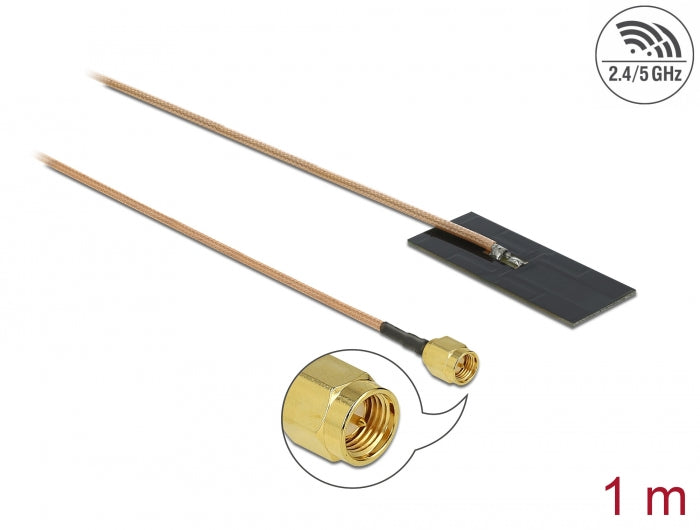 Delock WLAN 802.11 ac/ax/a/h/b/g/n Antenne SMA Stecker 0,5 - 1,2 dBi RG-178 1 m PCB intern Klebemontage