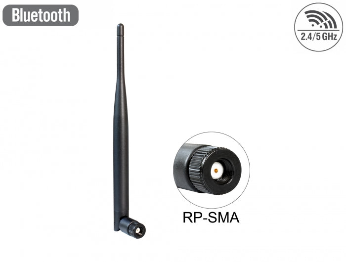 Delock WLAN 802.11 ac/a/b/g/n Antenne RP-SMA Stecker 4 - 5 dBi omnidirektional mit Kippgelenk schwarz