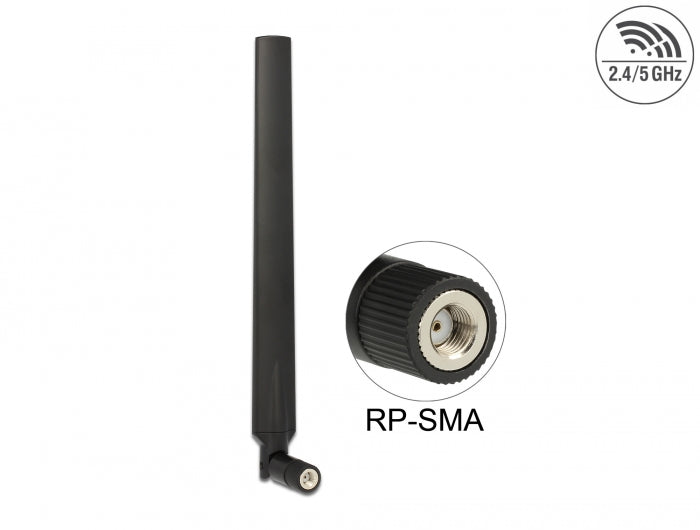 Delock WLAN 802.11 ac/a/h/b/g/n Antenne RP-SMA Stecker 5 - 7 dBi omnidirektional mit Kippgelenk schwarz