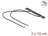 Delock Dualband WLAN WiFi 6 Doppelantenne 2 x I-PEX Inc., MHF® I Stecker 5 dBi 2 x 15 cm PCB intern Klebemontage
