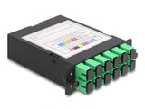 Delock LWL HD (High Density) Kassette MPO Stecker zu 12 x SC Simplex Buchse, 12 Fasern, Singlemode, Polarität A, 9/125 µm