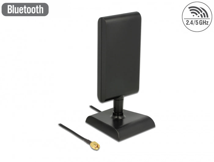 Delock WLAN 802.11 ac/a/h/b/g/n Antenne RP-SMA Stecker 6 - 9 dBi direktional mit magnetischem Standfuß und Anschlusskabel ULA 100 1 m schwarz