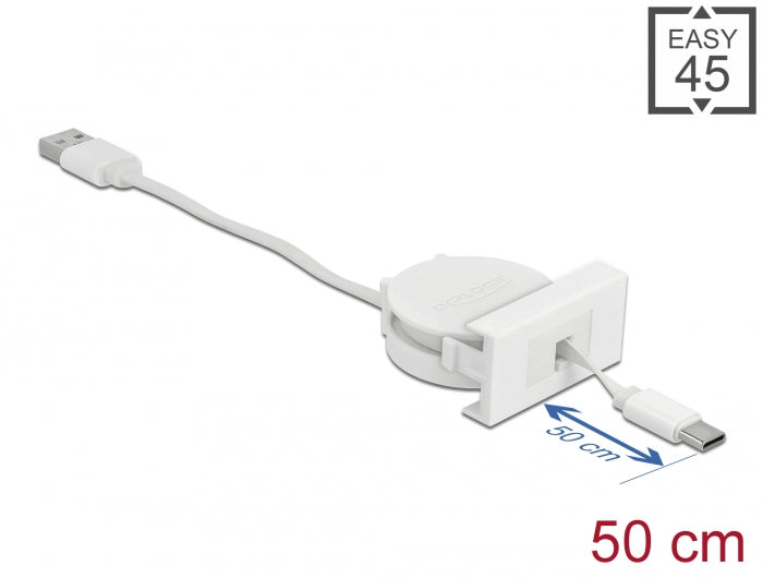 Delock Easy 45 Modul USB 2.0 Ausrollkabel USB Typ-A zu USB Type-C™ weiß