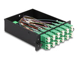 Delock LWL HD (High Density) Kassette MPO Stecker zu 12 x LC Duplex Buchse, 24 Fasern, Singlemode, Polarität A, 9/125 µm