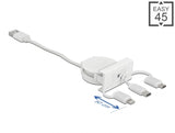 Delock Easy 45 Modul USB 2.0 3 in 1 Aufrollkabel USB Typ-A zu USB-C™, Micro USB und Lightning weiß