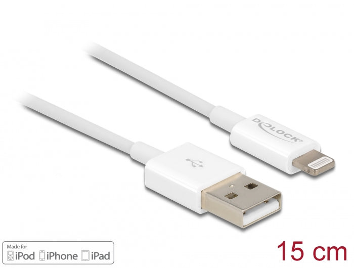Delock USB Daten- und Ladekabel für iPhone™, iPad™, iPod™ weiß 15 cm