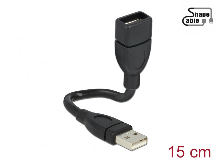 Delock Kabel USB 2.0 Typ-A Stecker > USB 2.0 Typ-A Buchse ShapeCable 0,15 m