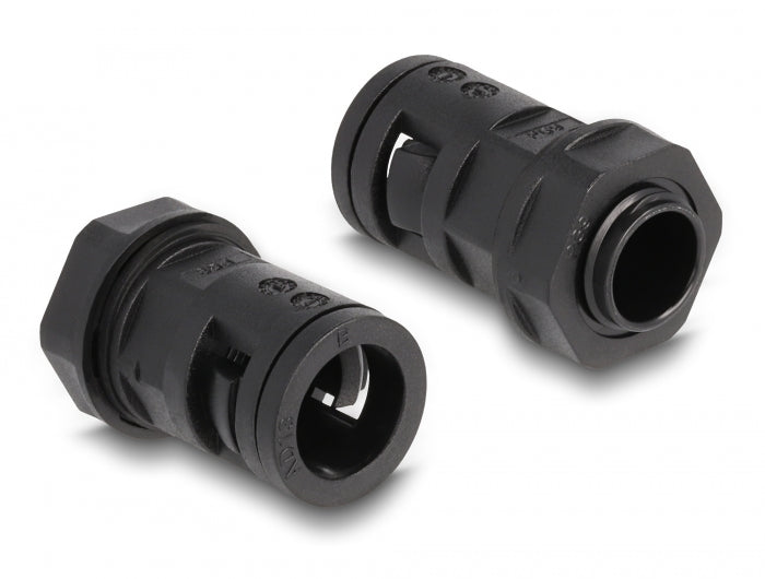Delock Kabelschutzschlauch 2 m x 13 mm mit 2 x PG9 Schlauchverschraubung Set schwarz