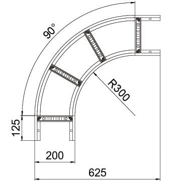 BETTERMANN Bogen Kabelleiter horiz 90° LB 90 620 R3 FT 60x200mm o.Verb R=300mm