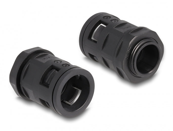 Delock Kabelschutzschlauch 2 m x 21,2 mm mit 2 x PG16 Schlauchverschraubung Set schwarz