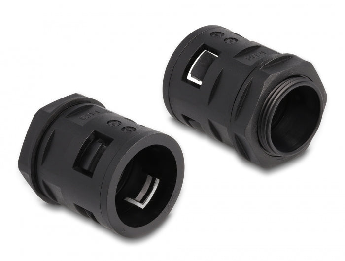 Delock Kabelschutzschlauch 2 m x 28,5 mm mit 2 x PG21 Schlauchverschraubung Set schwarz
