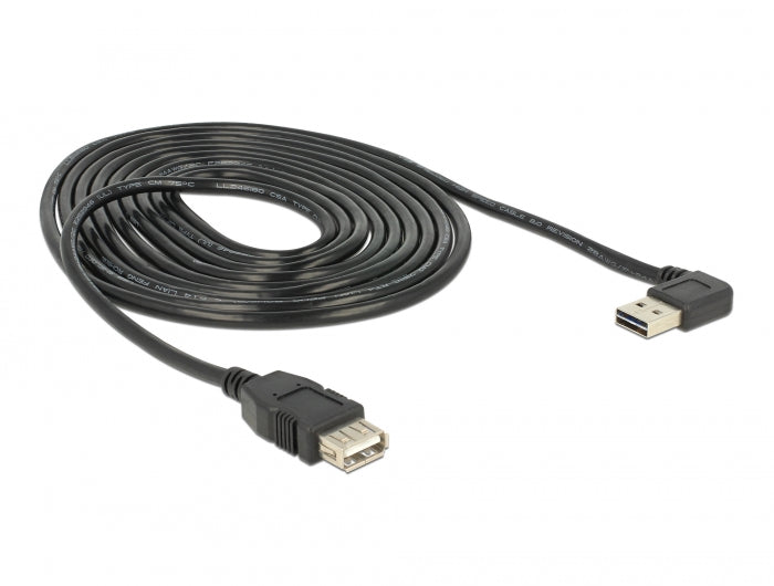Delock Verlängerungskabel EASY-USB 2.0 Typ-A Stecker gewinkelt links / rechts > USB 2.0 Typ-A Buchse 3 m
