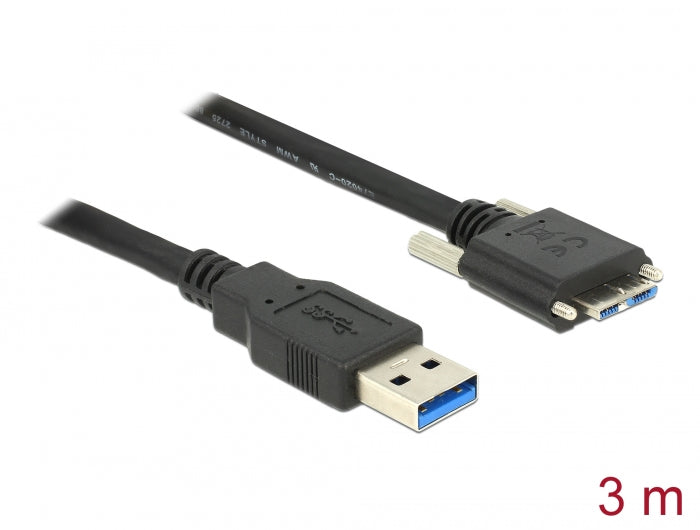 Delock USB 5 Gbps Kabel Typ-A Stecker zu USB 5 Gbps Typ Micro-B Stecker mit Schrauben 3 m