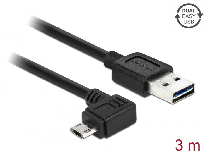 Delock Kabel EASY-USB 2.0 Typ-A Stecker > EASY-USB 2.0 Typ Micro-B Stecker gewinkelt links / rechts 3 m schwarz