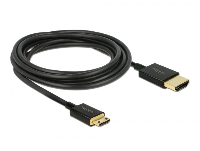 Delock Kabel High Speed HDMI mit Ethernet - HDMI-A Stecker > HDMI Mini-C Stecker 3D 4K 3 m Aktiv Slim High Quality
