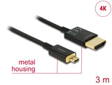 Delock Kabel High Speed HDMI mit Ethernet - HDMI-A Stecker > HDMI Micro-D Stecker 3D 4K 3 m Aktiv Slim High Quality