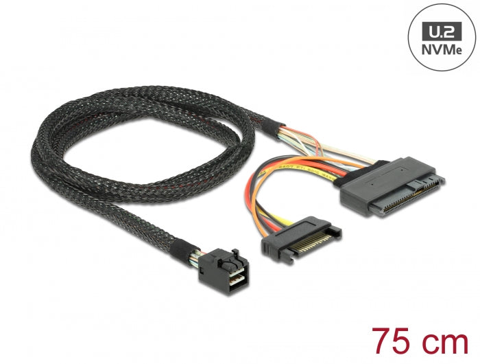 Delock Kabel SFF-8643 Stecker > U.2 SFF-8639 Buchse + SATA Stromanschluss 75 cm
