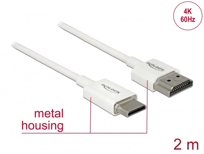 Delock Kabel High Speed HDMI mit Ethernet - HDMI-A Stecker > HDMI Mini-C Stecker 3D 4K 2 m Slim High Quality