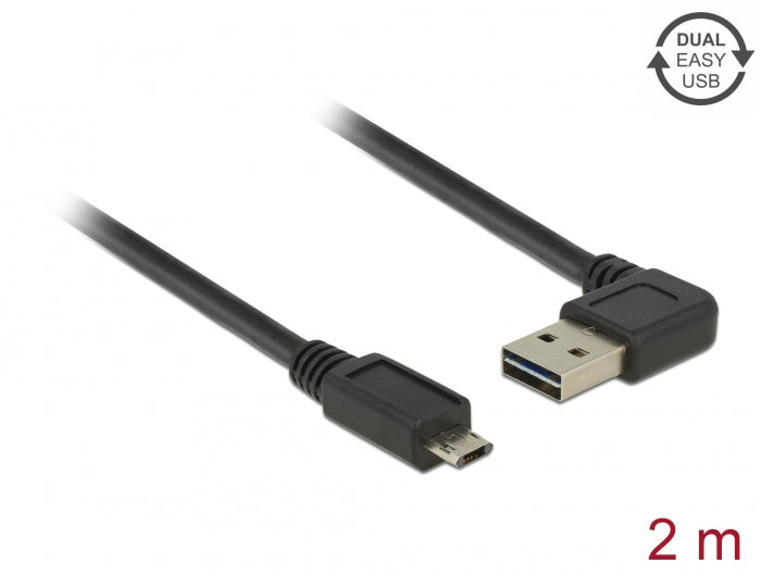 Delock Kabel EASY-USB 2.0 Typ-A Stecker gewinkelt links / rechts > EASY-USB 2.0 Typ Micro-B Stecker schwarz 2 m