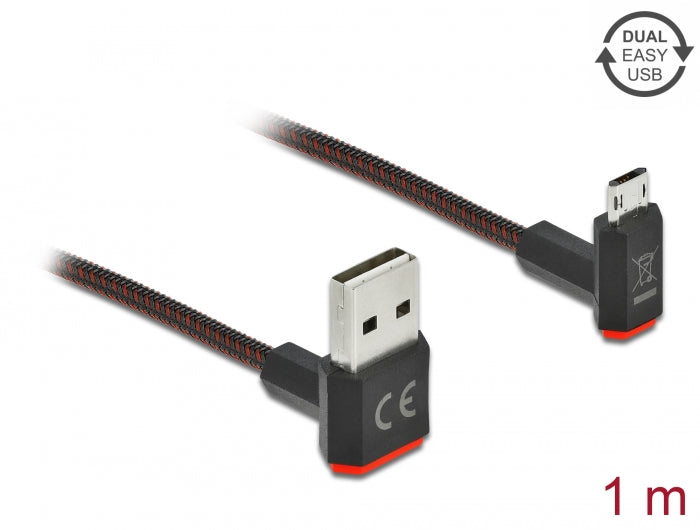 Delock EASY-USB 2.0 Kabel Typ-A Stecker zu EASY-USB Typ Micro-B Stecker gewinkelt oben / unten 1 m schwarz