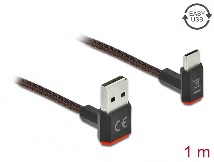 Delock EASY-USB 2.0 Kabel Typ-A Stecker zu USB Type-C™ Stecker gewinkelt oben / unten 1 m schwarz