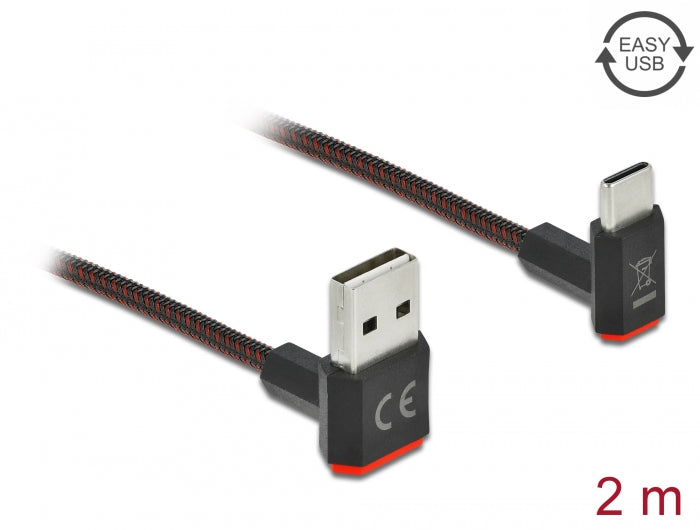Delock EASY-USB 2.0 Kabel Typ-A Stecker zu USB Type-C™ Stecker gewinkelt oben / unten 2 m schwarz