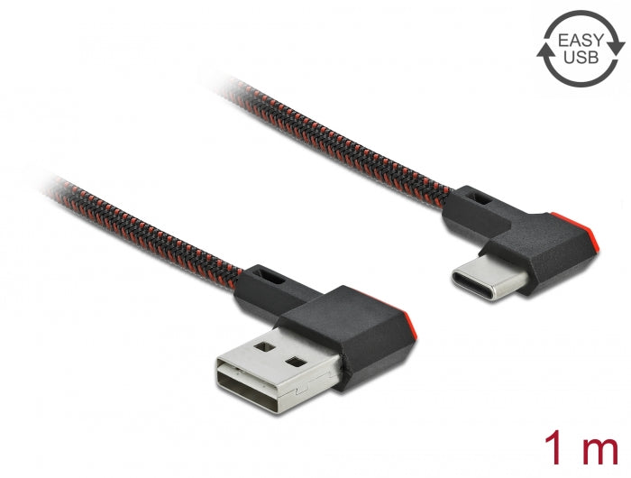Delock EASY-USB 2.0 Kabel Typ-A Stecker zu USB Type-C™ Stecker gewinkelt links / rechts 1 m schwarz