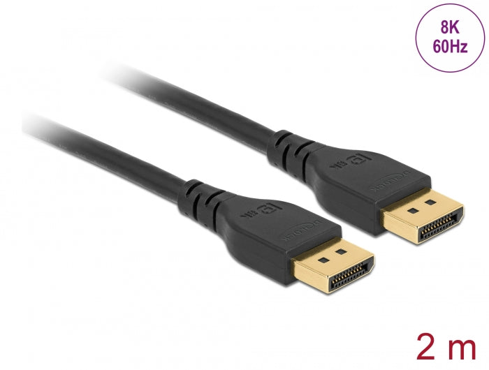 Delock DisplayPort Kabel 8K 60 Hz 2 m DP 8K zertifiziert ohne Einrastfunktion