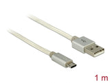Delock Daten- und Ladekabel USB Typ-A Stecker > USB Typ Micro-B Stecker mit Textilummantelung weiß 100 cm