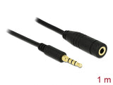 Delock Klinkenverlängerungskabel 3,5 mm 4 Pin Stecker zu Buchse 1 m schwarz