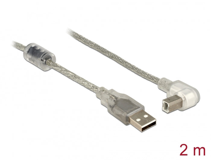 Delock Kabel USB 2.0 Typ-A Stecker > USB 2.0 Typ-B Stecker gewinkelt 2,0 m transparent