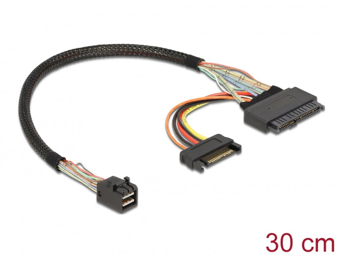 Delock Kabel SFF-8643 Stecker > U.2 SFF-8639 Buchse + SATA Stromanschluss 30 cm