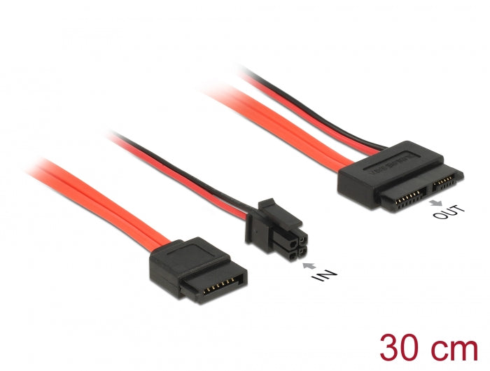 Delock Kabel SATA 6 Gb/s 7 Pin Buchse + Micro Fit 3.0 4 Pin Strom Stecker > Slim SATA 13 Pin Buchse 30 cm