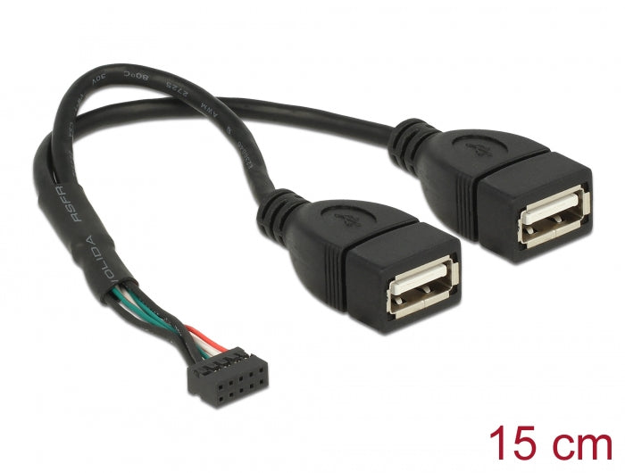 Delock Kabel USB 2.0 Pfostenbuchse 2,00 mm 10 Pin > 2 x USB 2.0 Typ-A Buchse 20 cm