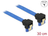 Delock Kabel SATA 6 Gb/s Buchse unten gewinkelt > SATA Buchse unten gewinkelt 30 cm blau mit Goldclips