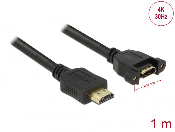 Delock Kabel HDMI-A Stecker > HDMI-A Buchse zum Einbau 4K 30 Hz 1 m