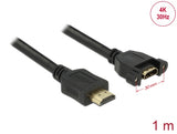 Delock Kabel HDMI-A Stecker > HDMI-A Buchse zum Einbau 4K 30 Hz 1 m