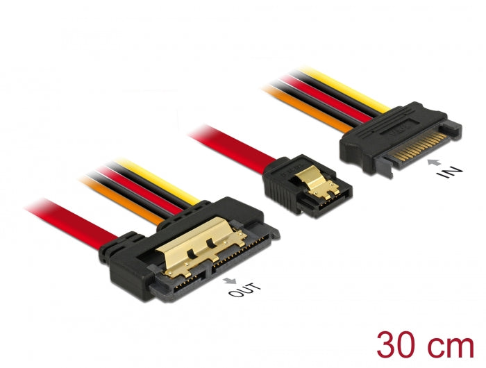 Delock Kabel SATA 6 Gb/s 7 Pin Buchse + SATA 15 Pin Strom Stecker > SATA 22 Pin Buchse gerade Metall 30 cm