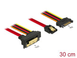 Delock Kabel SATA 6 Gb/s 7 Pin Buchse + SATA 15 Pin Strom Stecker > SATA 22 Pin Buchse unten gewinkelt Metall 30 cm