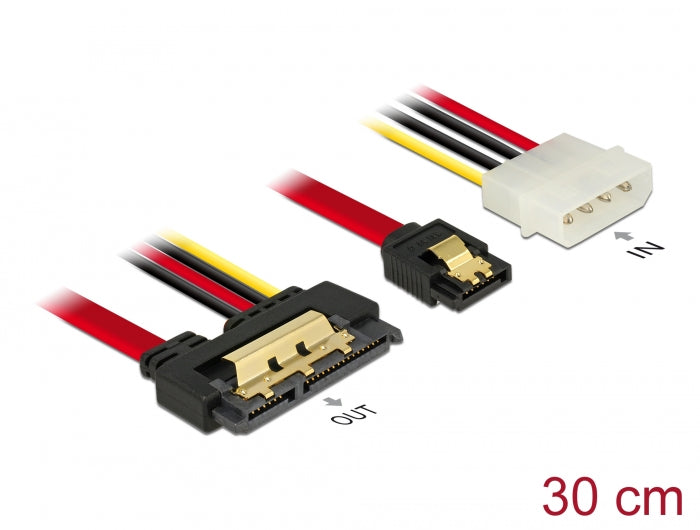 Delock Kabel SATA 6 Gb/s 7 Pin Buchse + Molex 4 Pin Strom Stecker > SATA 22 Pin Buchse gerade Metall 30 cm