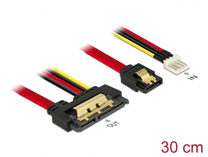 Delock Kabel SATA 6 Gb/s 7 Pin Buchse + Floppy 4 Pin Strom Stecker > SATA 22 Pin Buchse gerade Metall 30 cm