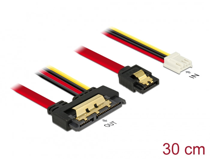 Delock Kabel SATA 6 Gb/s 7 Pin Buchse + Floppy 4 Pin Strom Buchse > SATA 22 Pin Buchse gerade Metall 30 cm