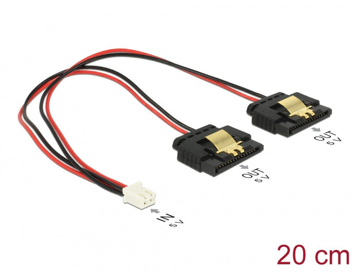 Delock Kabel Power 2 Pin Buchse > 2 x SATA 15 Pin Buchse (5 V) Metall 20 cm