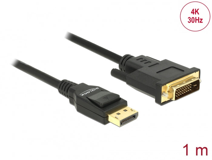 Delock Kabel DisplayPort 1.2 Stecker > DVI 24+1 Stecker Passiv 4K 30 Hz 1 m schwarz