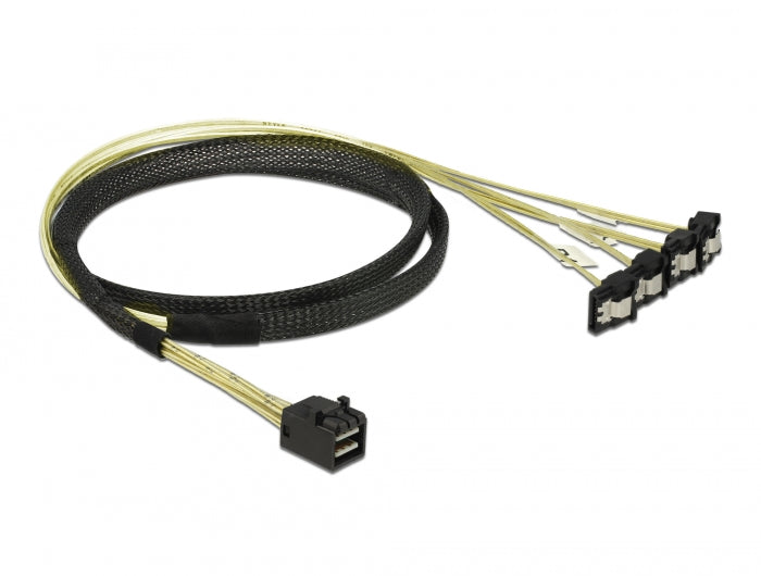 Delock Kabel Mini SAS HD SFF-8643 > 4 x SATA 7 Pin gewinkelt 1 m
