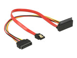 Delock Kabel SATA 6 Gb/s 7 Pin Buchse + SATA 15 Pin Strom Stecker > SATA 22 Pin Buchse oben gewinkelt Metall 30 cm