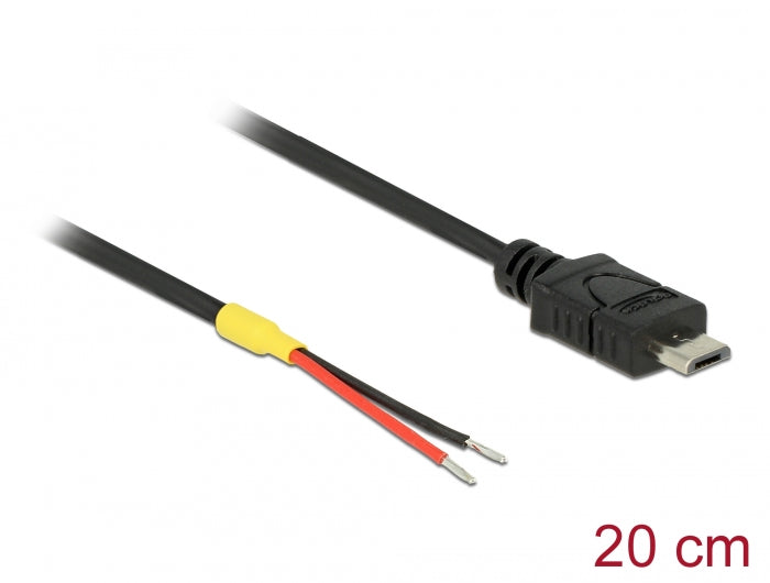 Delock Kabel USB 2.0 Micro-B Stecker > 2 x offene Kabelenden Strom 20 cm Raspberry Pi